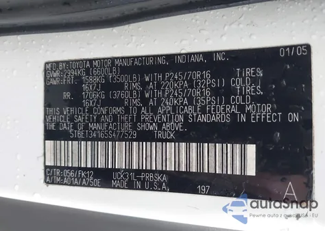 2005 Toyota Tundra Sr5 V8 from USA, damaged, VIN 5TBET34165S477529